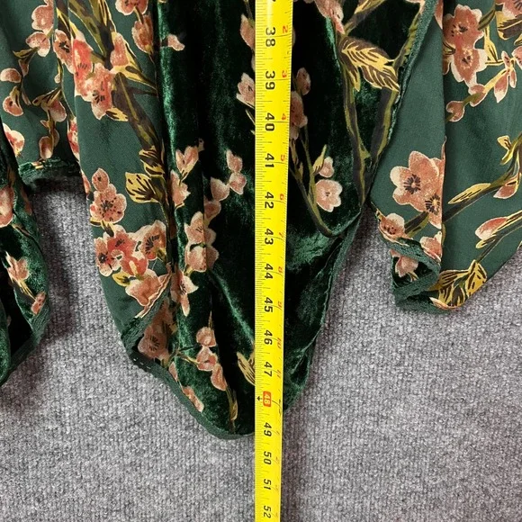Natural Life Green Floral Velvet Kimono Cardigan Wrap Duster One Size - Picture 6 of 9
